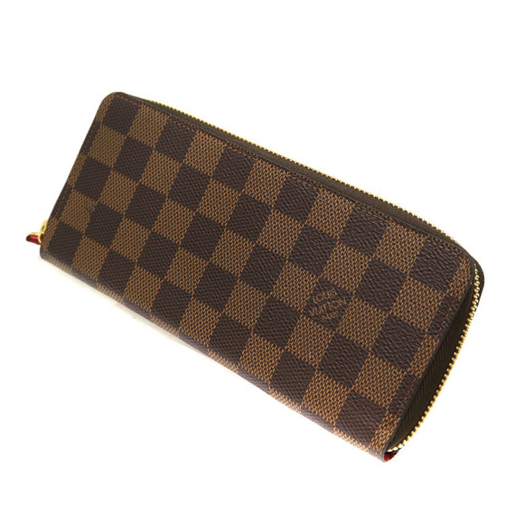 Louis Vuitton Wallet Clemence LV Brown Portefeuille Cerise Ebene Red Canvas - Picture 1 of 6